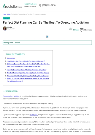 Perfect Diet Planning Can Be The Best To Overcome Addiction