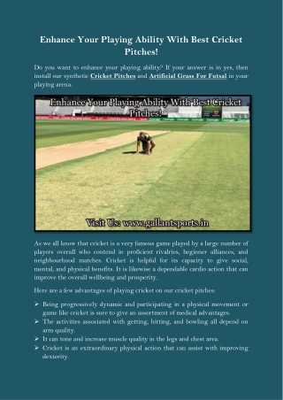 Enhance Your Playing Ability With Best Cricket Pitches!