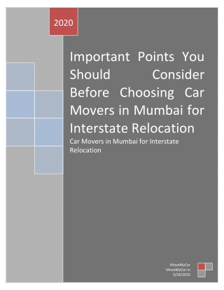 Important Points You Should Consider Before Choosing Car Movers in Mumbai for Interstate Relocation