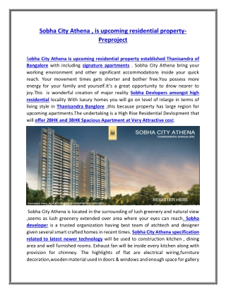 Sobha City Athena , is upcoming residential property-Preproject