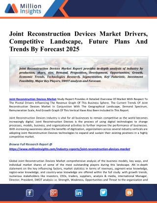 Joint Reconstruction Devices Market Emerging Trends, Application Scope, Size, Status, Analysis And Forecast To 2026