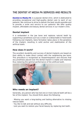 THE DENTIST AT MEDIA PA SERVICES AND RESULTS