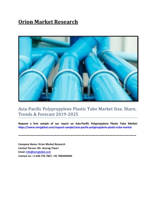 Asia-Pacific Polypropylene Plastic Tube Market Size, Industry Trends, Share and Forecast 2019-2025