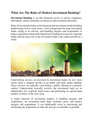 What Are The Roles of Modern Investment Banking?