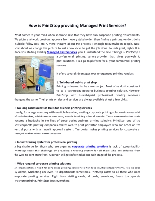 How is PrintStop providing Managed Print Services?