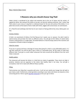 5 Reasons why you should choose Veg Thali