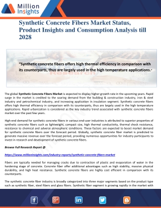 Synthetic Concrete Fibers Market Status, Product Insights and Consumption Analysis till 2028