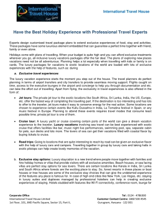 Have the Best Holiday Experience with Professional Travel Experts