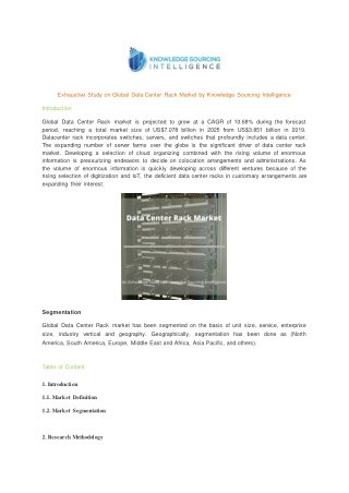 Exhaustive Study on Global Data Center Rack Market by Knowledge Sourcing Intelligence
