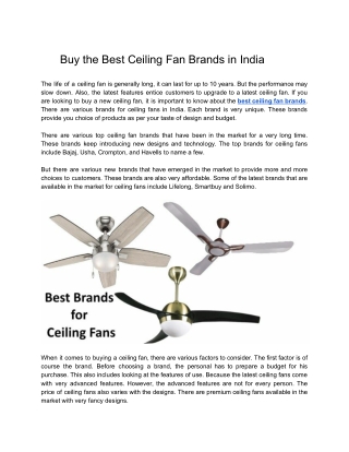 Buy the Best Ceiling Fan Brands in India