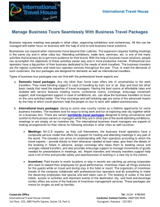 Manage Business Tours Seamlessly With Business Travel Packages