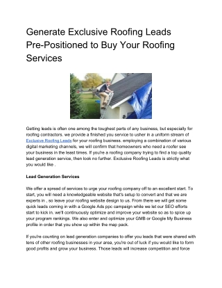 Exclusive Roofing Leads