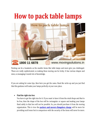 How to pack table lamps
