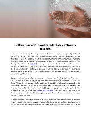 Firstlogic Solutions®: Providing Data Quality Software to Businesses