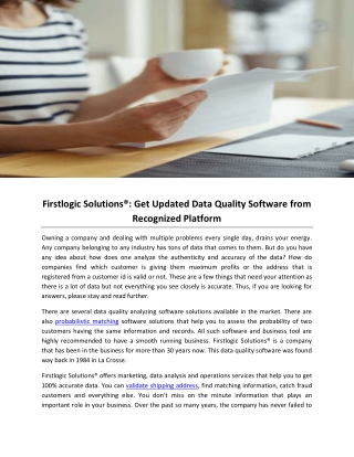 Firstlogic Solutions®: Get Updated Data Quality Software from Recognized Platform