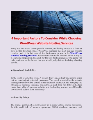 4 Important Factors To Consider While Choosing WordPress Website Hosting Services