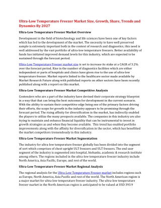 Ultra-Low Temperature Freezer Market Size, Growth, Share, Trends and Dynamics By 2027
