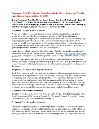 Pregnancy Test Kits Market Growth Analysis, Share, Emerging Trends, Insights and Segmentation By 2023