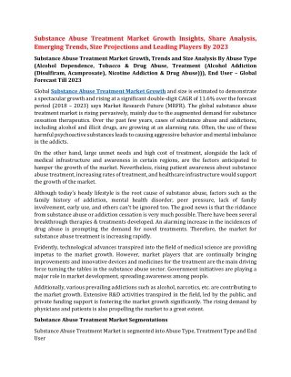 Substance Abuse Treatment Market Growth Insights, Share Analysis, Emerging Trends, Size Projections and Leading Players