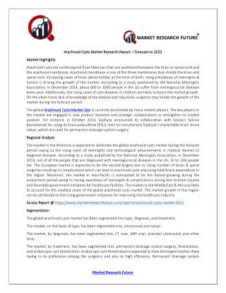 Arachnoid Cysts Market 2020| Global Trends, Size Estimation, Share, Demand and Forecast to 2023