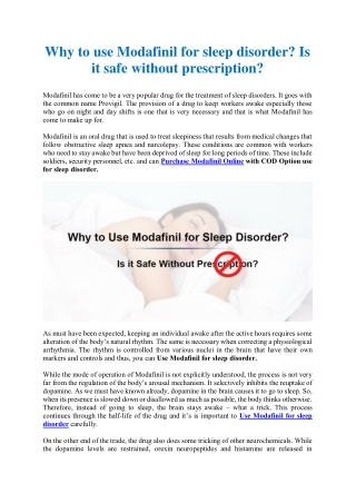 Why to use Modafinil for sleep disorder? Is it safe without prescription?