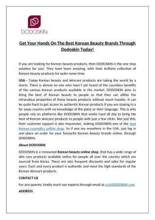 Get your hands on the best Korean beauty brands through DODOSKIN today!