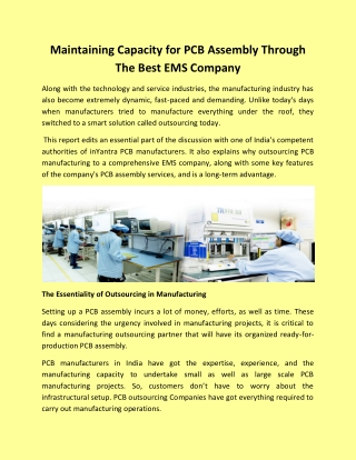 Maintaining Capacity for PCB Assembly Through The Best EMS Company