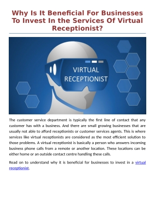 Why Is It Beneficial For Businesses To Invest In the Services Of Virtual Receptionist?