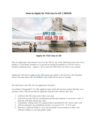 How to Apply for Visit visa to UK | SM2UK
