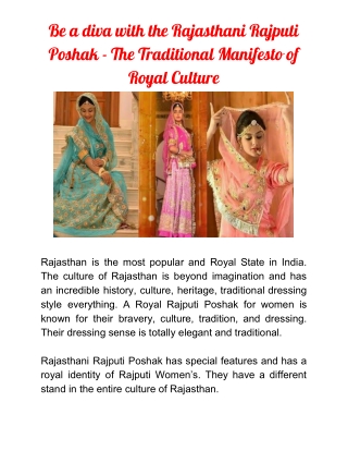 Traditional Royal Rajasthani Rajputi Poshak