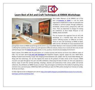 Learn Best of Art and Craft Techniques at KNMA Workshops