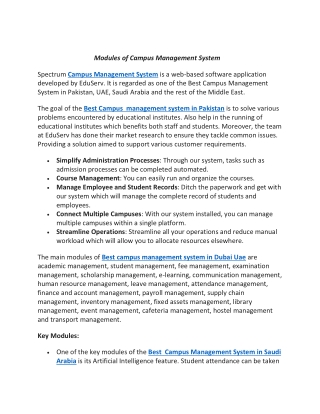 Modules of campus management system