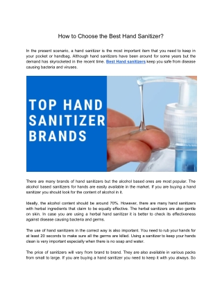 How to Choose the Best Hand Sanitizer?