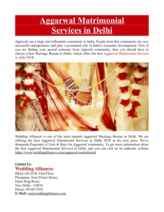 Aggarwal Matrimonial Services in Delhi