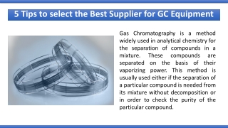 5 Tips to select the Best Supplier for GC Equipment