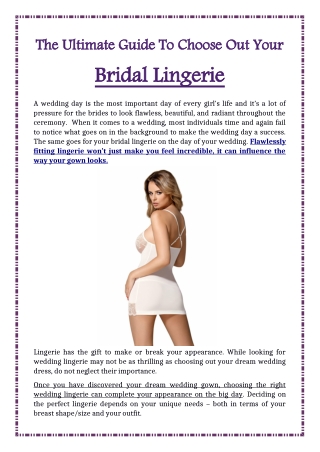 The Ultimate Guide To Choose Out Your Bridal Lingerie