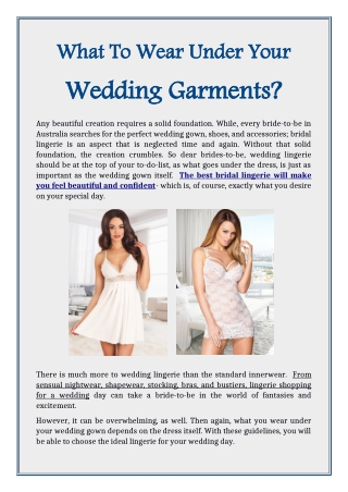 What To Wear Under Your Wedding Garments?