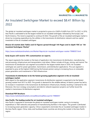 Air Insulated Switchgear Market to exceed $8.41 Billion by 2022