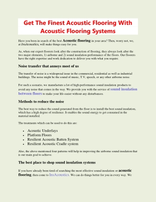 Get The Finest Acoustic Flooring With Acoustic Flooring Systems