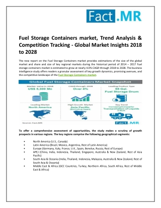 Fuel Storage Containers Market CAGR 4.0% grow through 2018 to 2028
