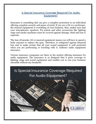 Is Special Insurance Coverage Required For Audio Equipment?