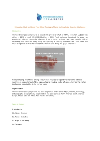 Exhaustive Study on Global Food Blister Packaging Market by Knowledge Sourcing Intelligence