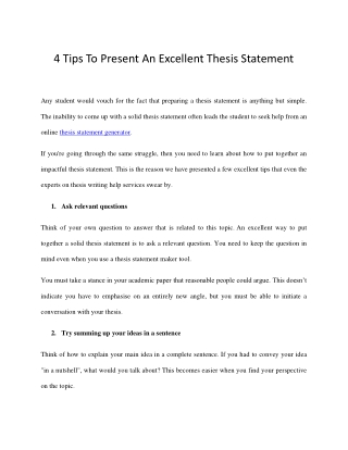 4 Tips To Present An Excellent Thesis Statement