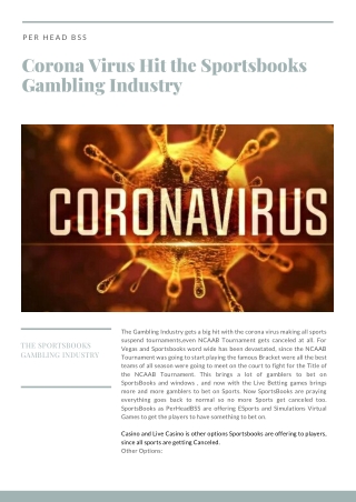 Per Head BSS: Corona Virus Hit the Sportsbooks Gambling Industry