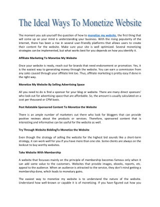 The Ideal Ways To Monetize Website