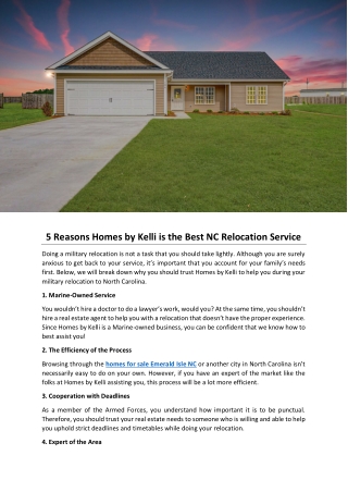 5 Reasons Homes by Kelli is the Best NC Relocation Service
