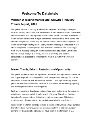 Vitamin D Testing Market Size, Growth | Industry Trends Report, 2026