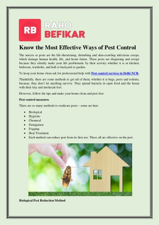 Know the Most Effective Ways of Pest Control