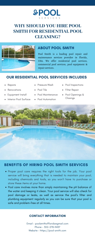 Why Should You Hire Pool Smith for Residential Pool Cleaning