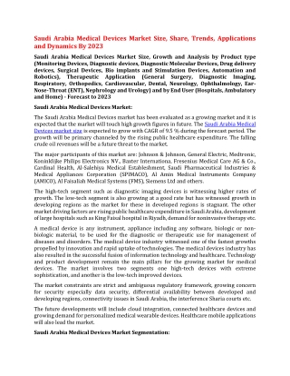 Saudi Arabia Medical Devices Market Size, Share, Trends, Applications and Dynamics By 2023